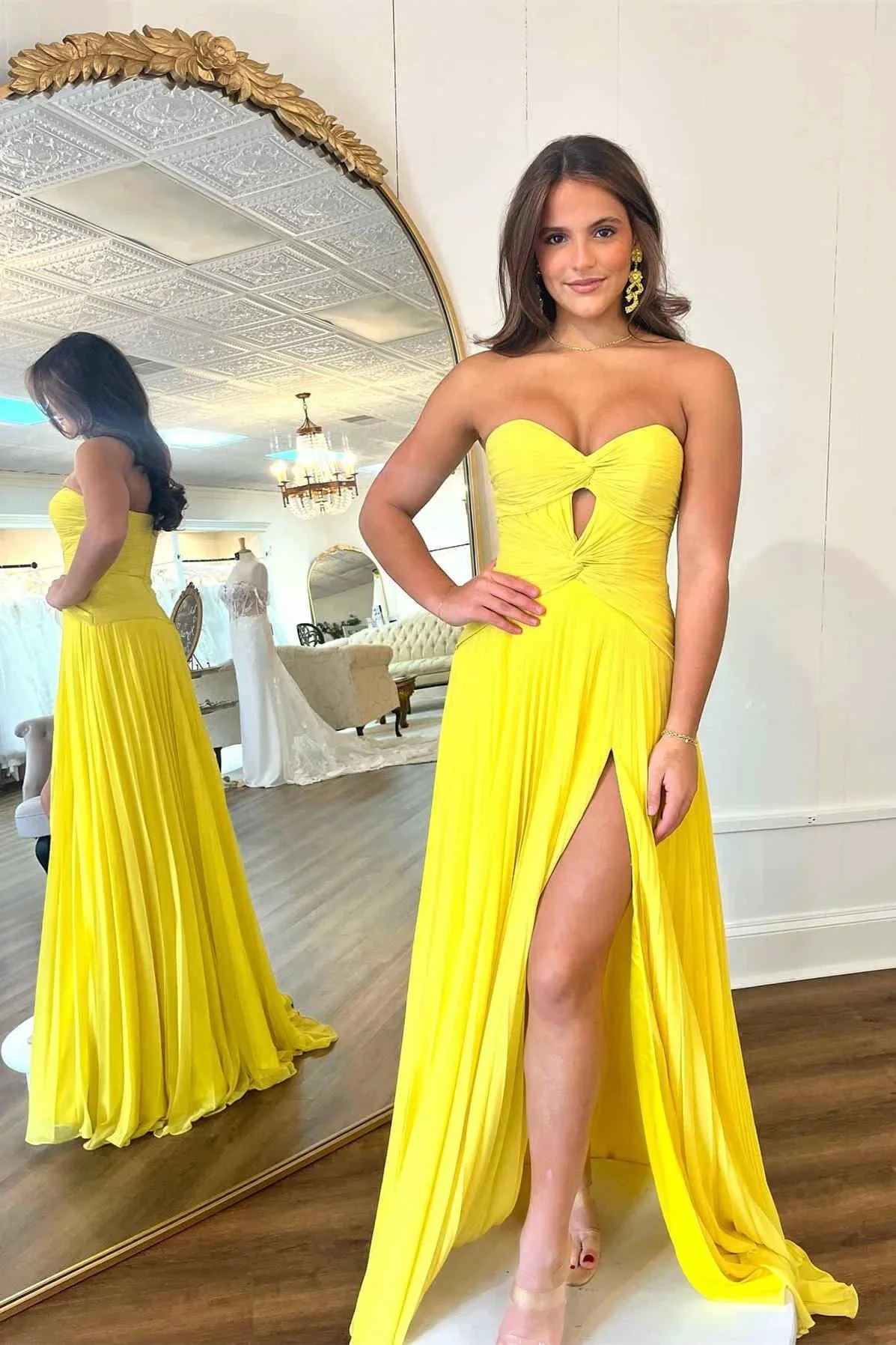 Hot Pink Strapless Keyhole Pleated A-Line Prom Dress - Image 4