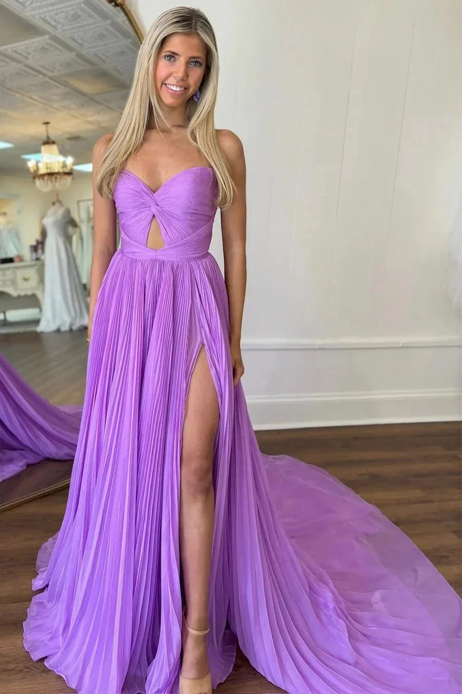 Hot Pink Strapless Keyhole Pleated A-Line Prom Dress - Image 6