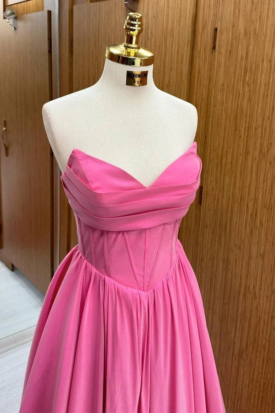 Hot Pink Strapless Lace-Up A-Line Long Formal Dress - Image 3