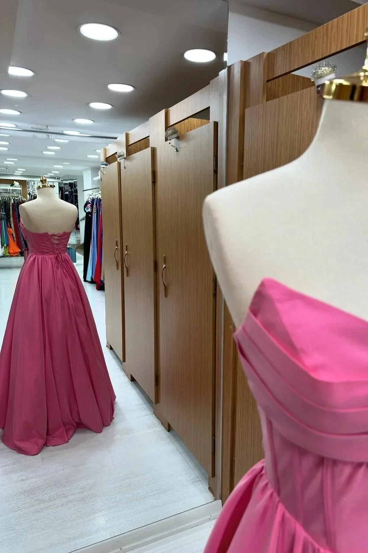 Hot Pink Strapless Lace-Up A-Line Long Formal Dress - Image 4