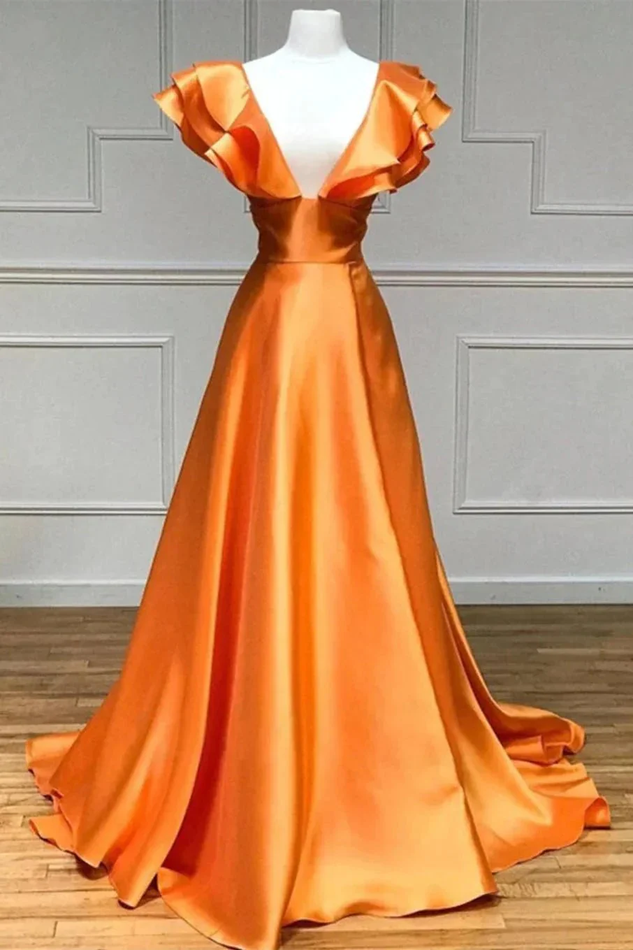 Betsy | Hot Pink V-Neck Ruffle A-Line Long Prom Dress - Image 7