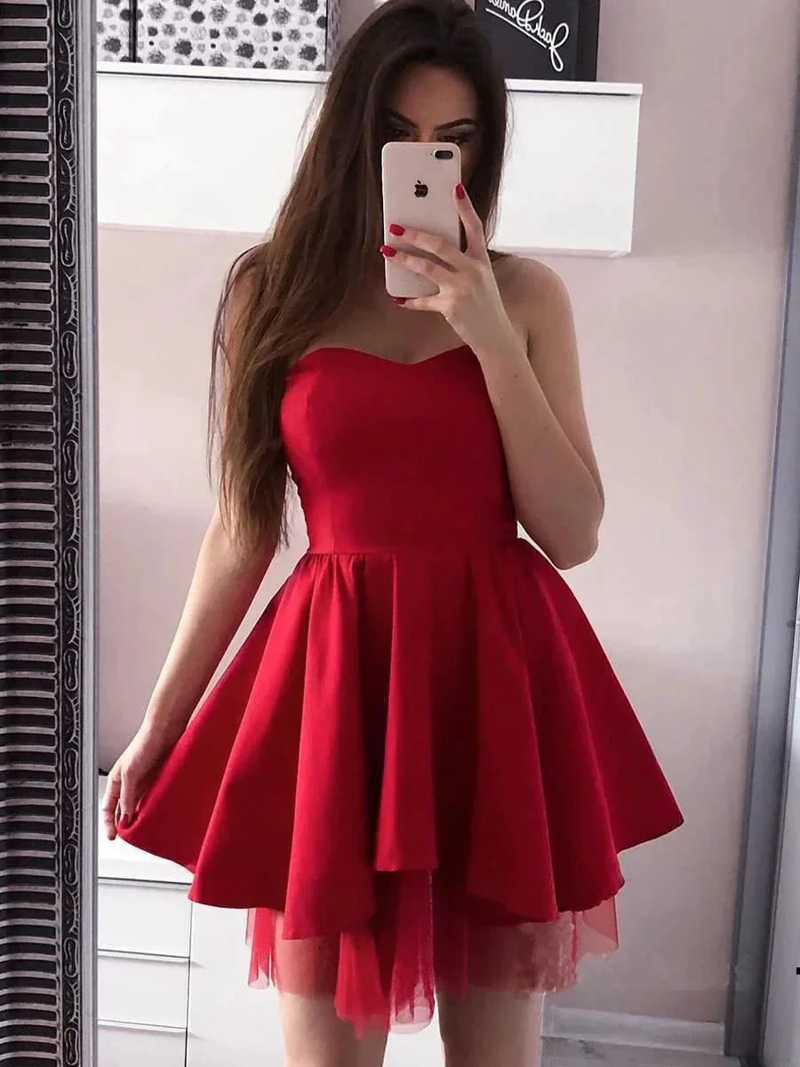 A-line Pink Sweetheart Satin Homecoming Dresses  PD244 - Image 3