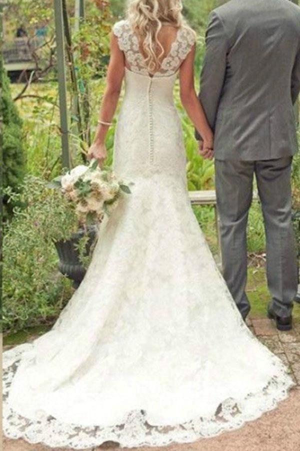 Trumpet/Mermaid Court Train Lace Country Wedding Dress WD138 - Image 2