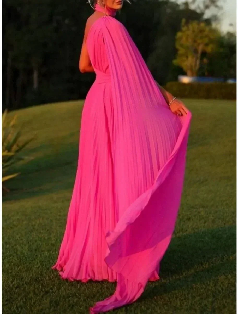 A-Line Evening Gown Elegant Dress Formal Sweep / Brush Train Sleeveless One Shoulder Chiffon with Pleats Ruched - Image 3