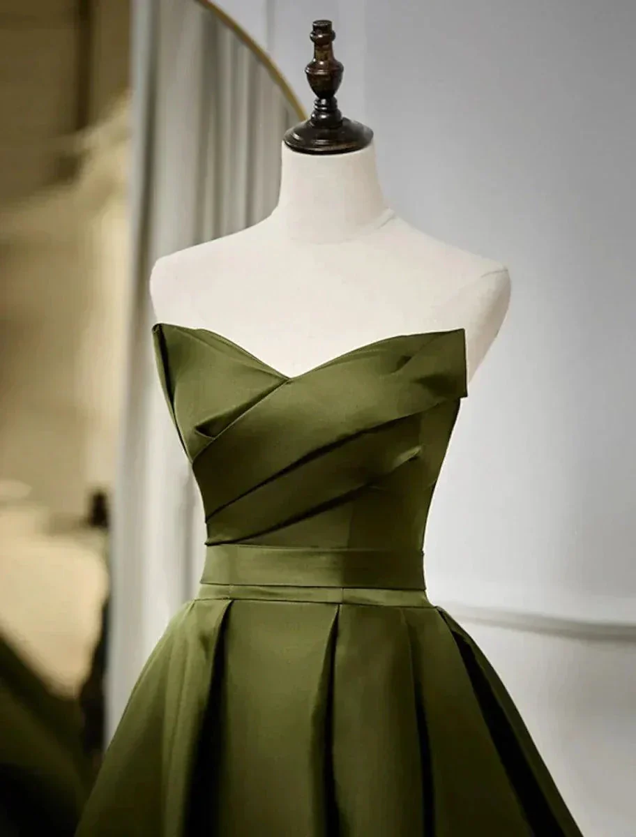 Sunnderly A-Line Evening Gown Open Back Dress Formal Wedding Guest Floor Length Sleeveless Strapless Satin with Pleats Strappy - Image 2