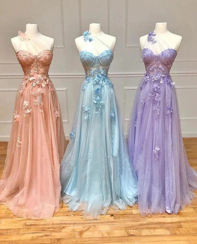 A-Line One Shoulder Black Long Prom Dress With 3D Appliques PSK444 - Image 6