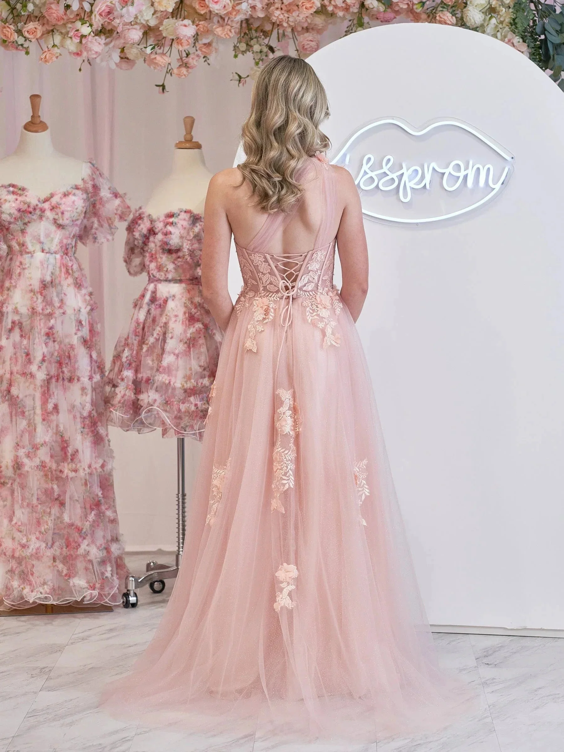 A Line One Shoulder Black Long Prom Dress with Appliques - Image 7