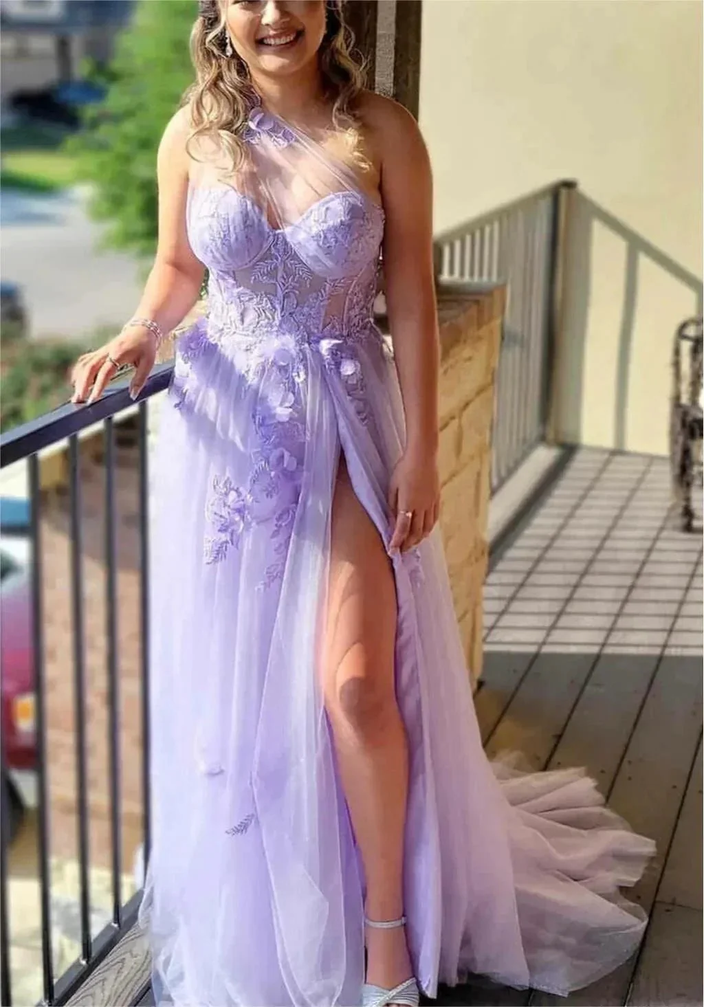 A Line One Shoulder Black Long Prom Dress with Appliques - Image 8