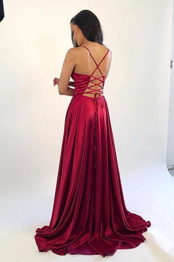Satin Prom Dresses V-neckline Slit In Prom Dress SYP3 - Image 2