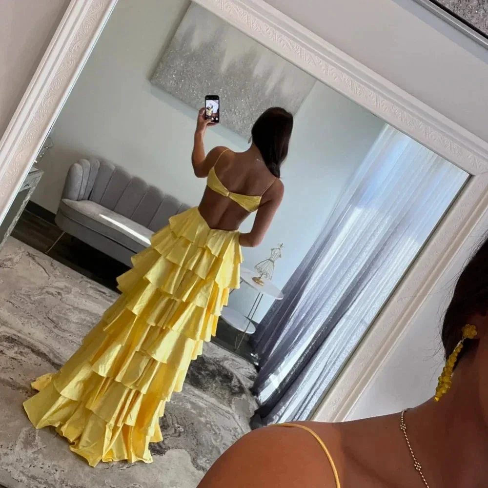 Customized Golden Emulation Silk Strapless Prom Dresses Backless vestidos de noche Floor-Length Sleeveless Formal Evening - Image 2