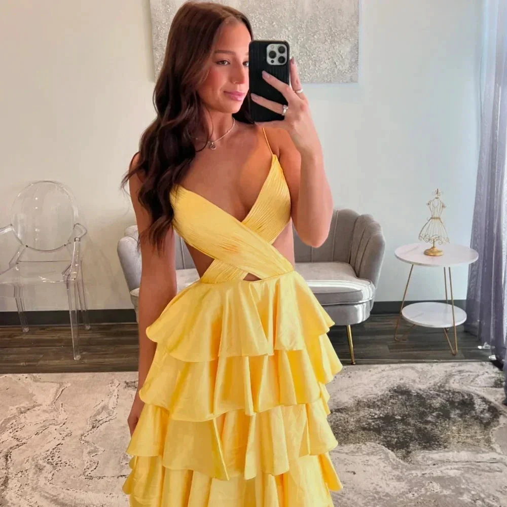 Customized Golden Emulation Silk Strapless Prom Dresses Backless vestidos de noche Floor-Length Sleeveless Formal Evening - Image 3