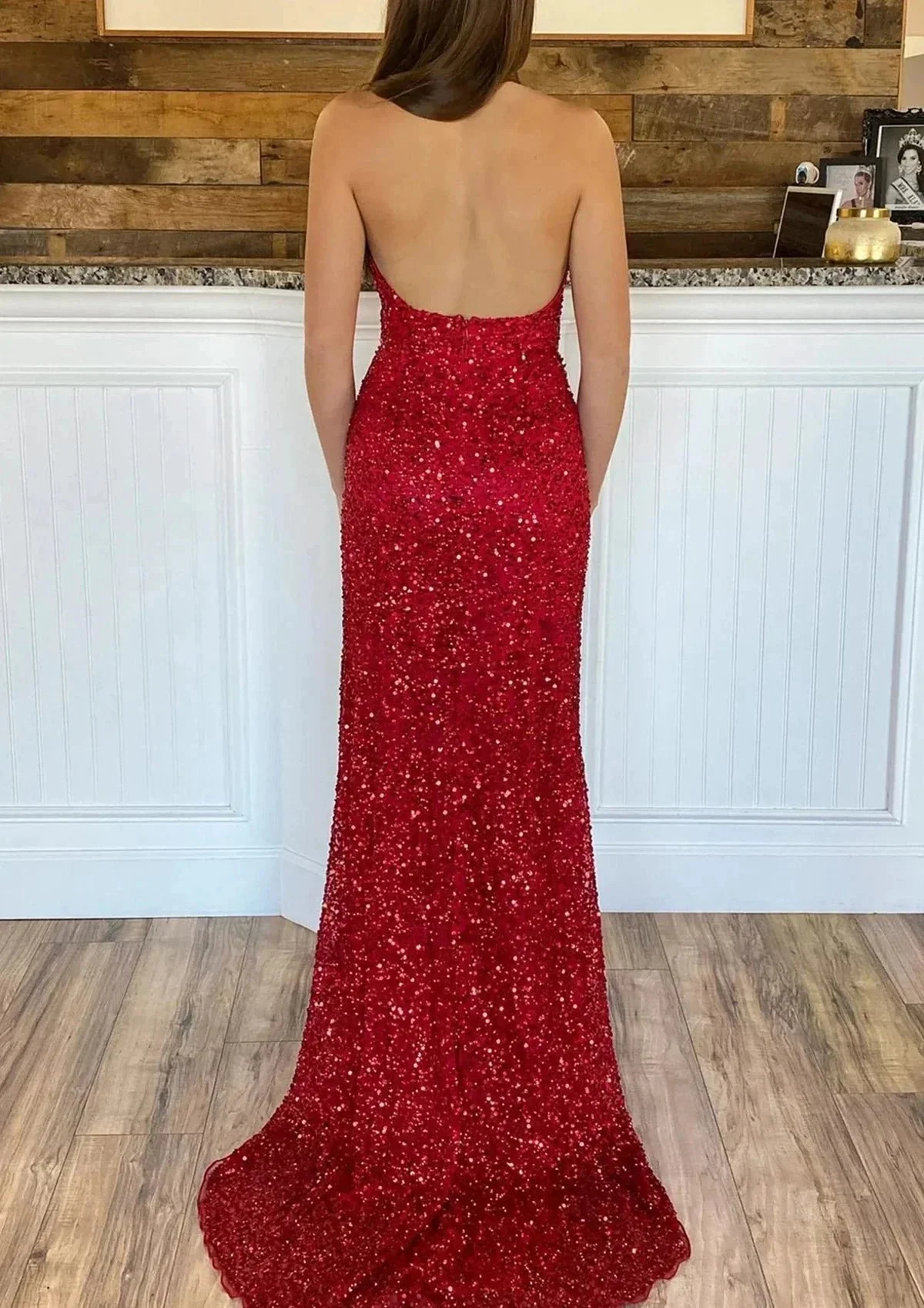 Sunnderly Backless Red Sequins Prom Gown With Slit SYP96 - Image 3