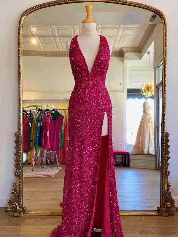 Sunnderly Backless Red Sequins Prom Gown With Slit SYP96 - Image 6