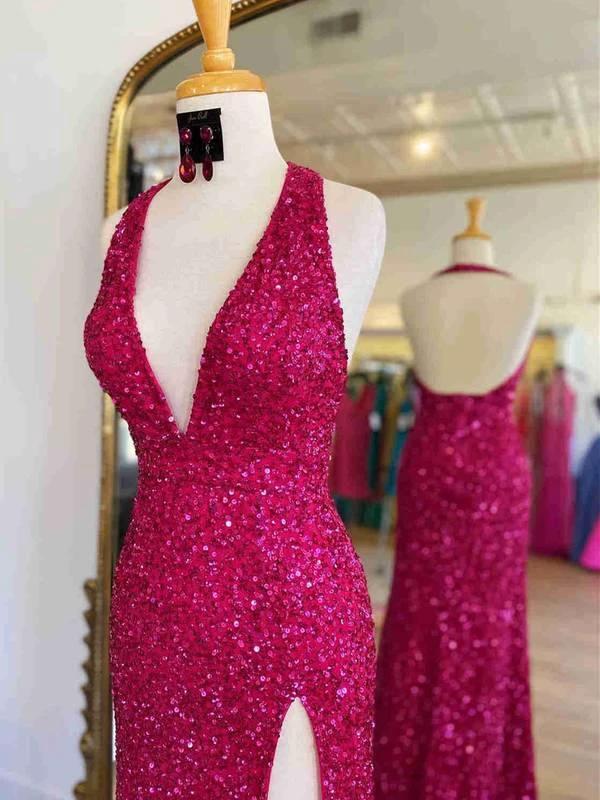 Sunnderly Backless Red Sequins Prom Gown With Slit SYP96 - Image 7