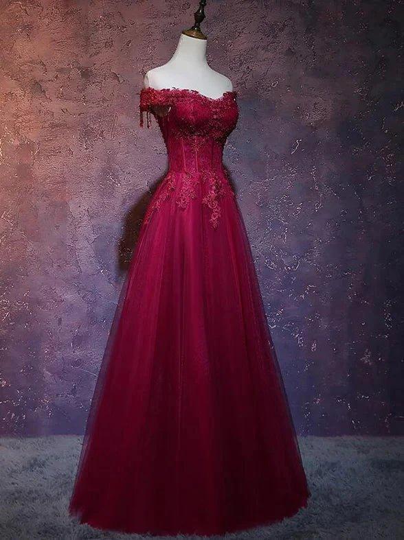 Beautiful Wine Red Tulle Sweetheart Long Prom Dress A-line Party Dress - Image 2
