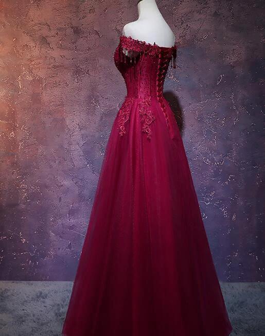 Beautiful Wine Red Tulle Sweetheart Long Prom Dress A-line Party Dress - Image 3