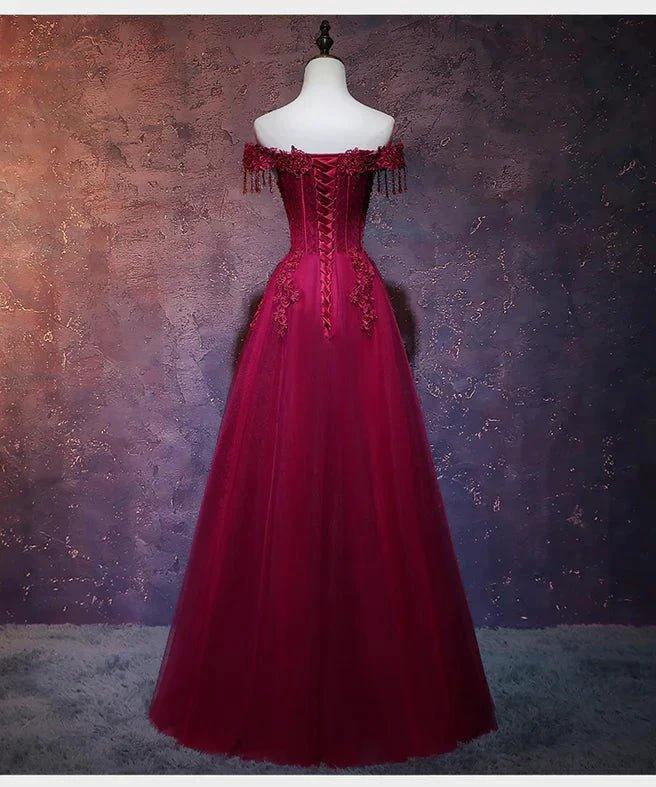 Beautiful Wine Red Tulle Sweetheart Long Prom Dress A-line Party Dress - Image 4