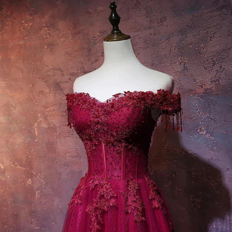 Beautiful Wine Red Tulle Sweetheart Long Prom Dress A-line Party Dress - Image 5