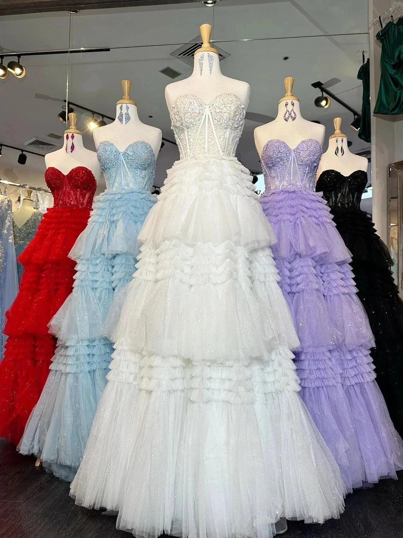 Adelyn |A-Line Sweetheart Tiered Long Tulle Prom Dress - Image 11