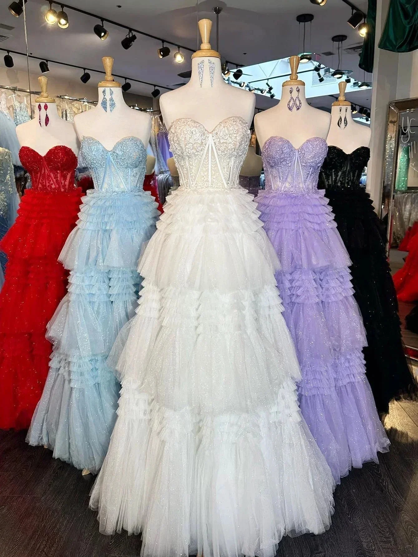 Adelyn |A-Line Sweetheart Tiered Long Tulle Prom Dress - Image 12