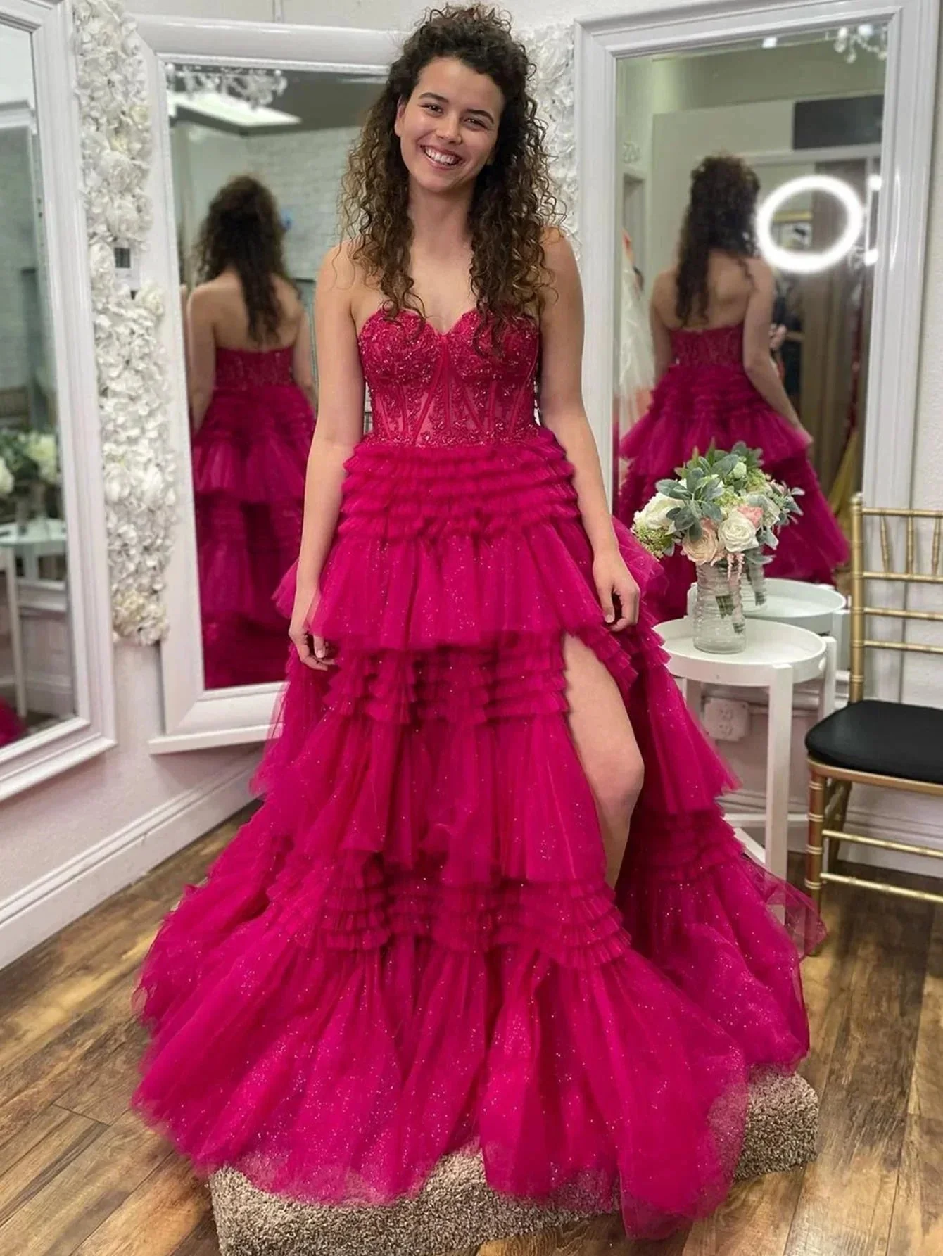 Adelyn |A-Line Sweetheart Tiered Long Tulle Prom Dress - Image 13
