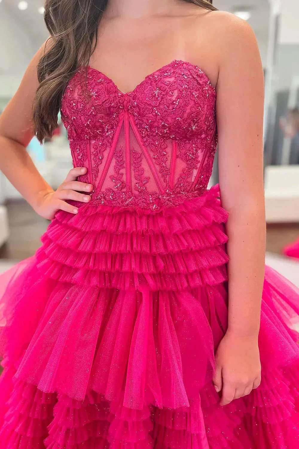 Adelyn |A-Line Sweetheart Tiered Long Tulle Prom Dress - Image 4