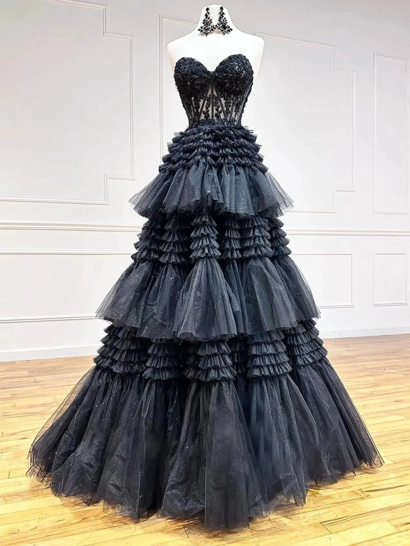 Adelyn |A-Line Sweetheart Tiered Long Tulle Prom Dress - Image 5