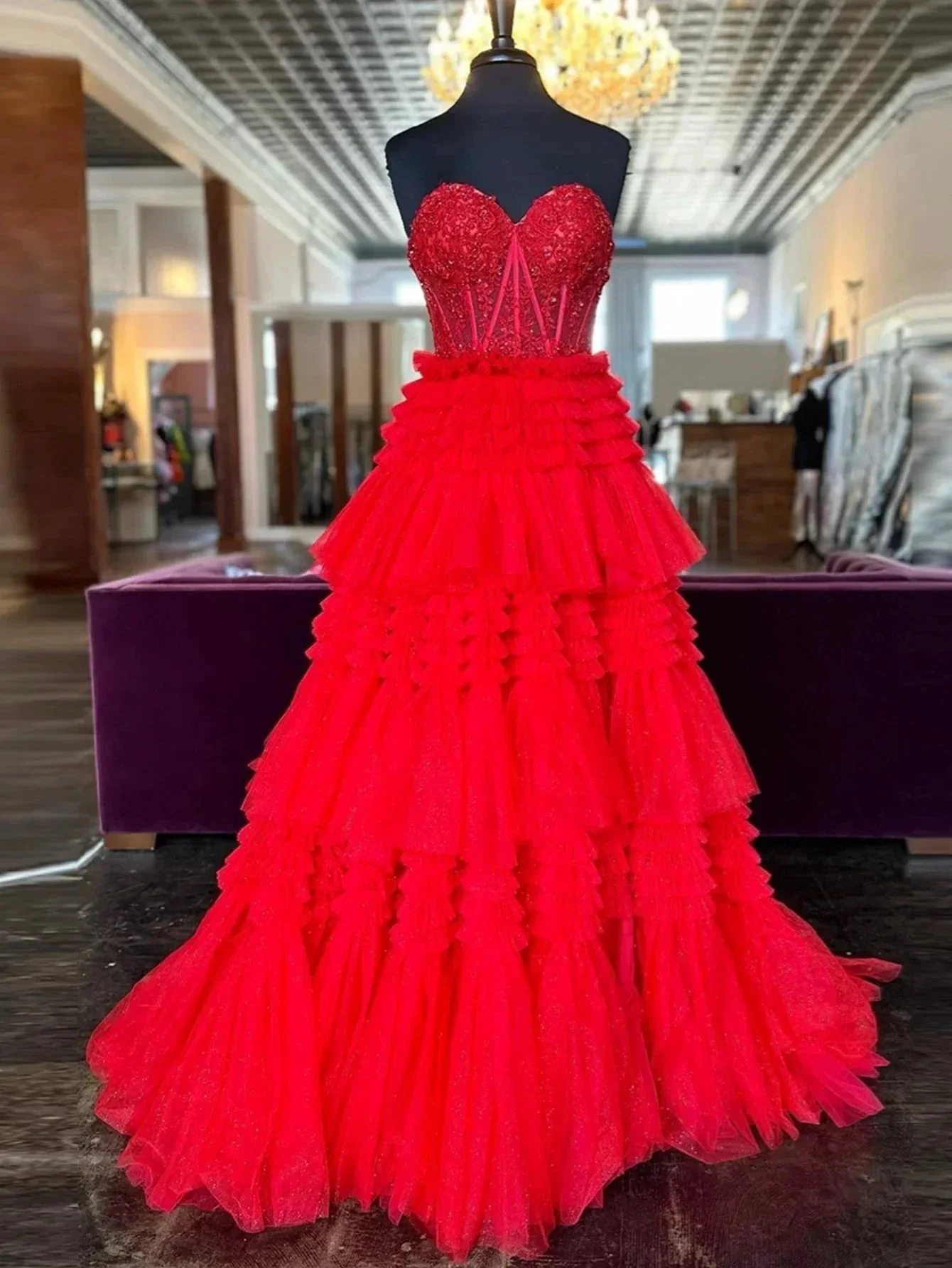 Adelyn |A-Line Sweetheart Tiered Long Tulle Prom Dress - Image 7