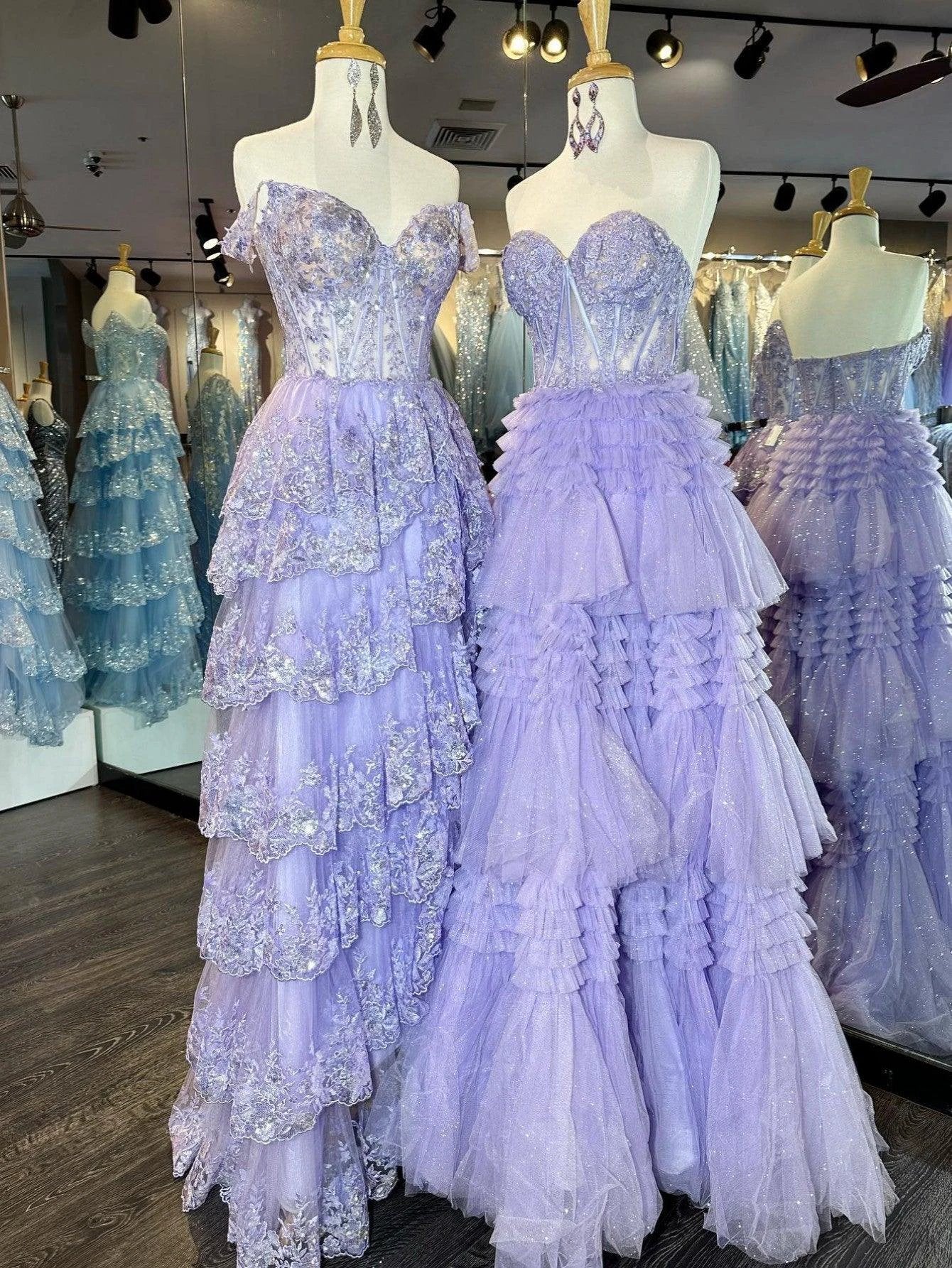 Adelyn |A-Line Sweetheart Tiered Long Tulle Prom Dress - Image 9