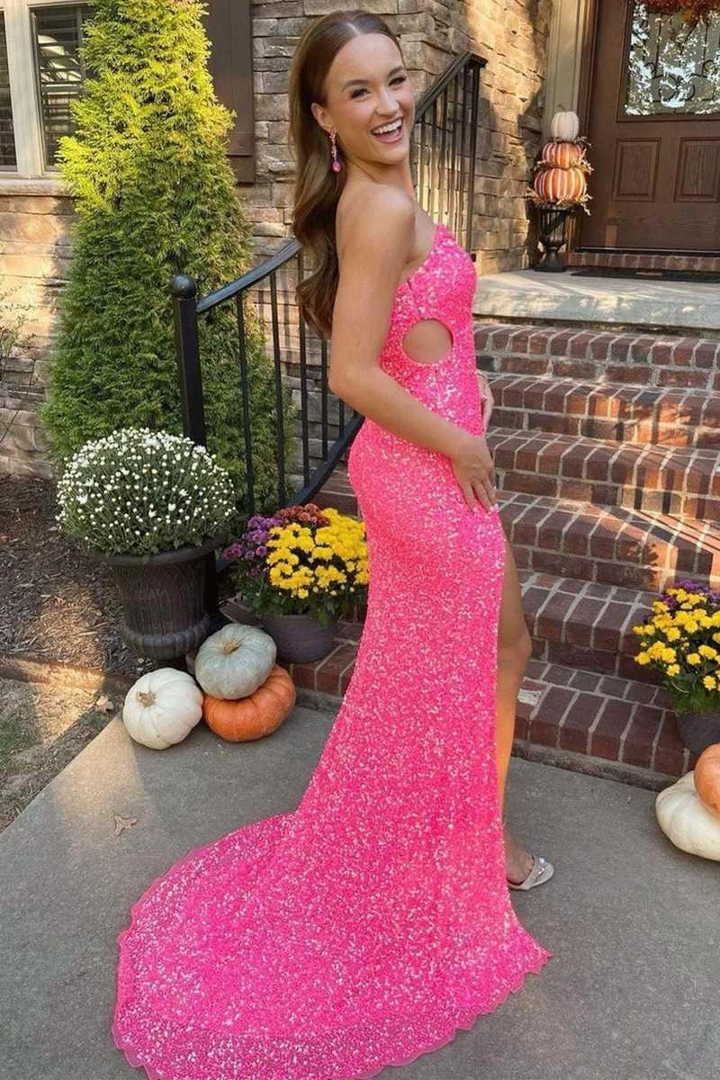 Black One Shoulder Cap Sleeve Sequined Long Party Dress SYP93 - Image 4