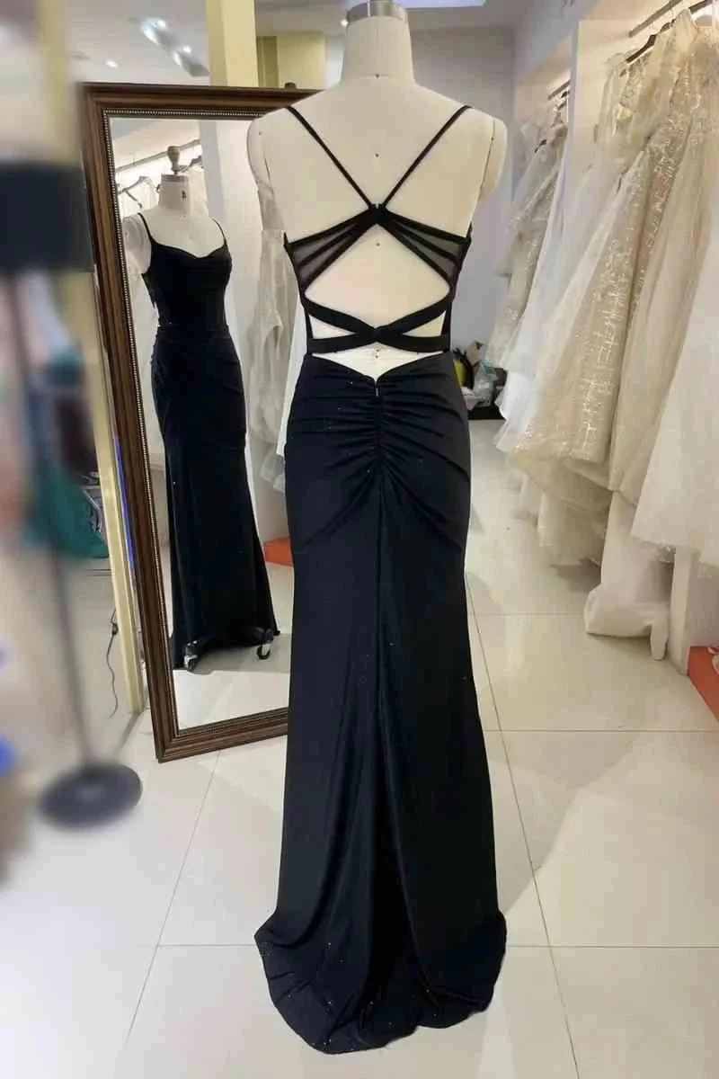 Black Pleated Prom Dress With Spaghetti Straps SYP119 - Image 2