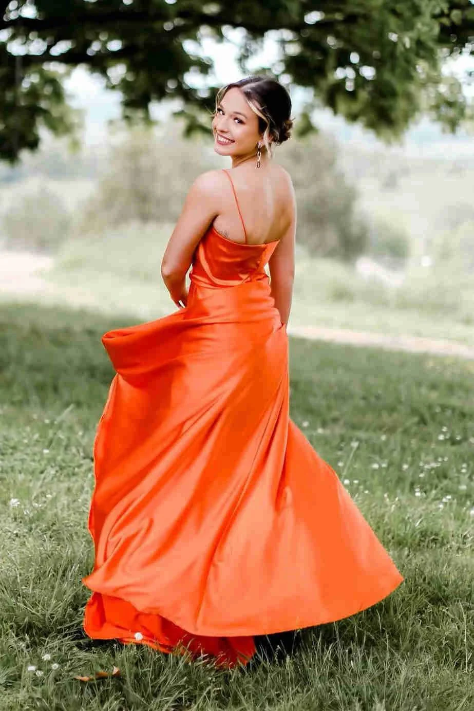 Cowl Neck Satin Formal Dress With Slit SYP122 - Image 2