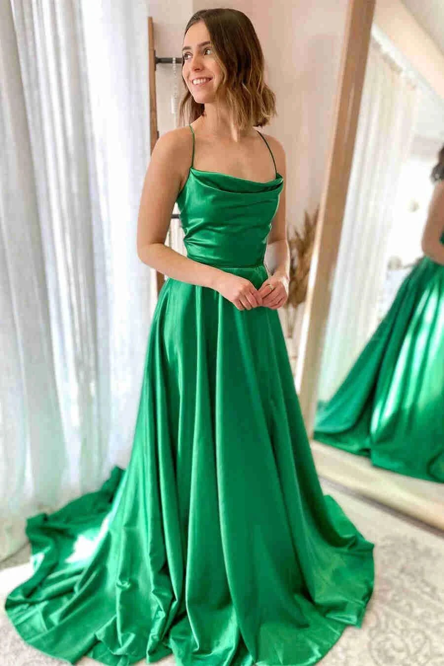 Cowl Neck Satin Formal Dress With Slit SYP122 - Image 7