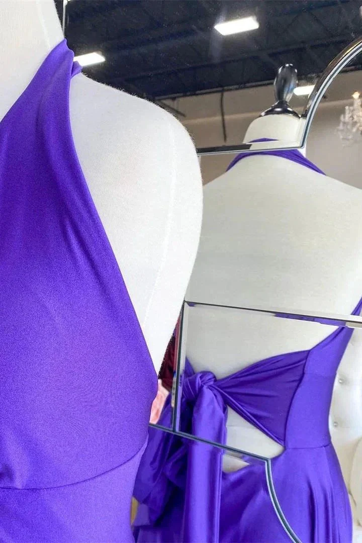 Elegant Halter Purple Long Prom Dress SYP120 - Image 2