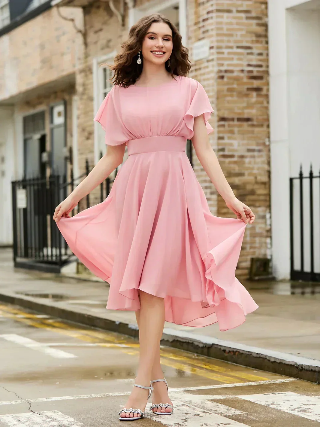Flutter Sleeves Chiffon Prom Dress SYP185 - Image 4