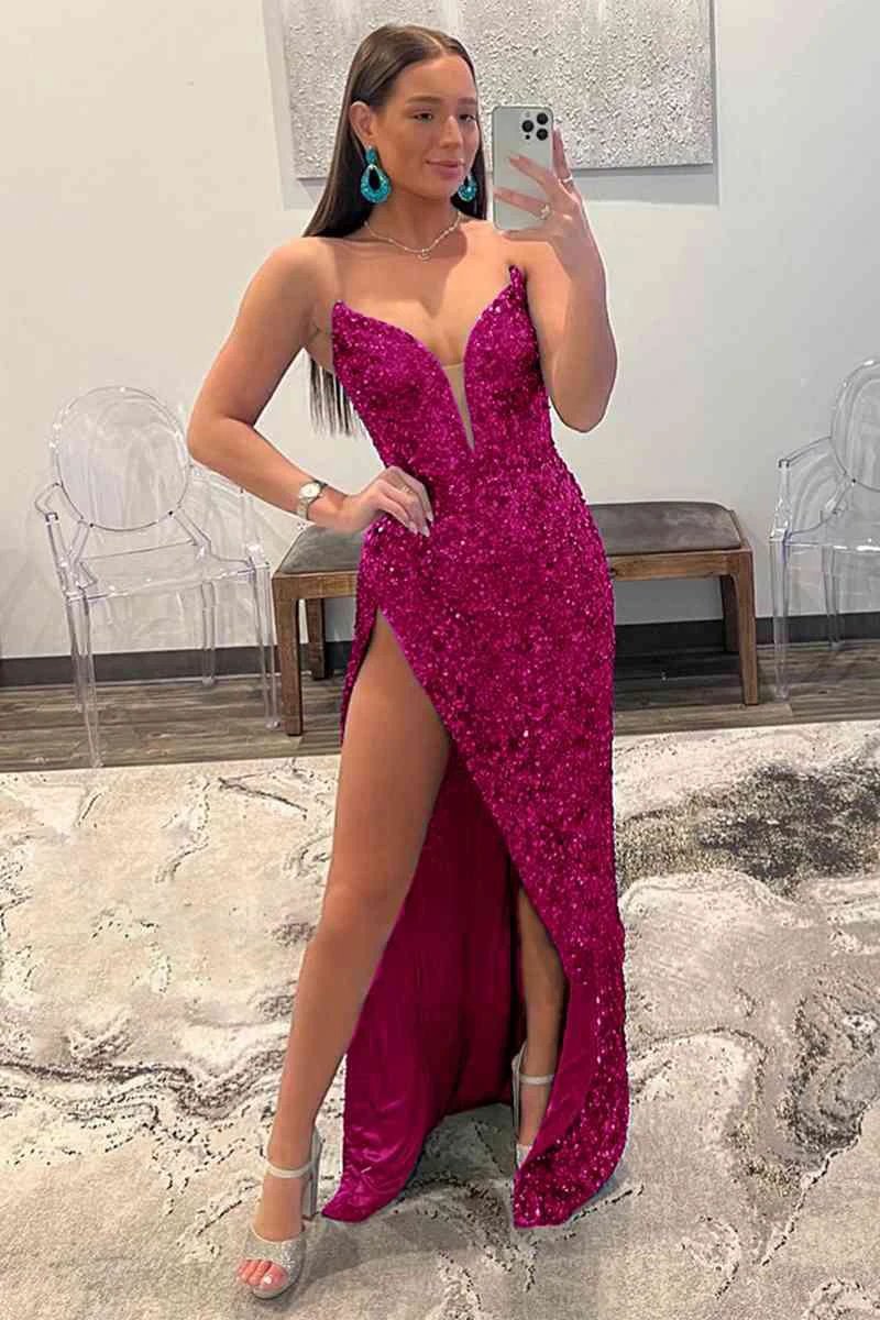 Strapless Sequin Prom Dress With Slit SYP112 - Image 2