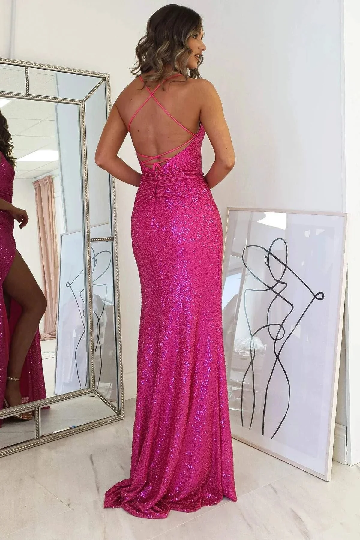 Glitter Evening Gown Sparkly Prom Dress With Slit - Image 2