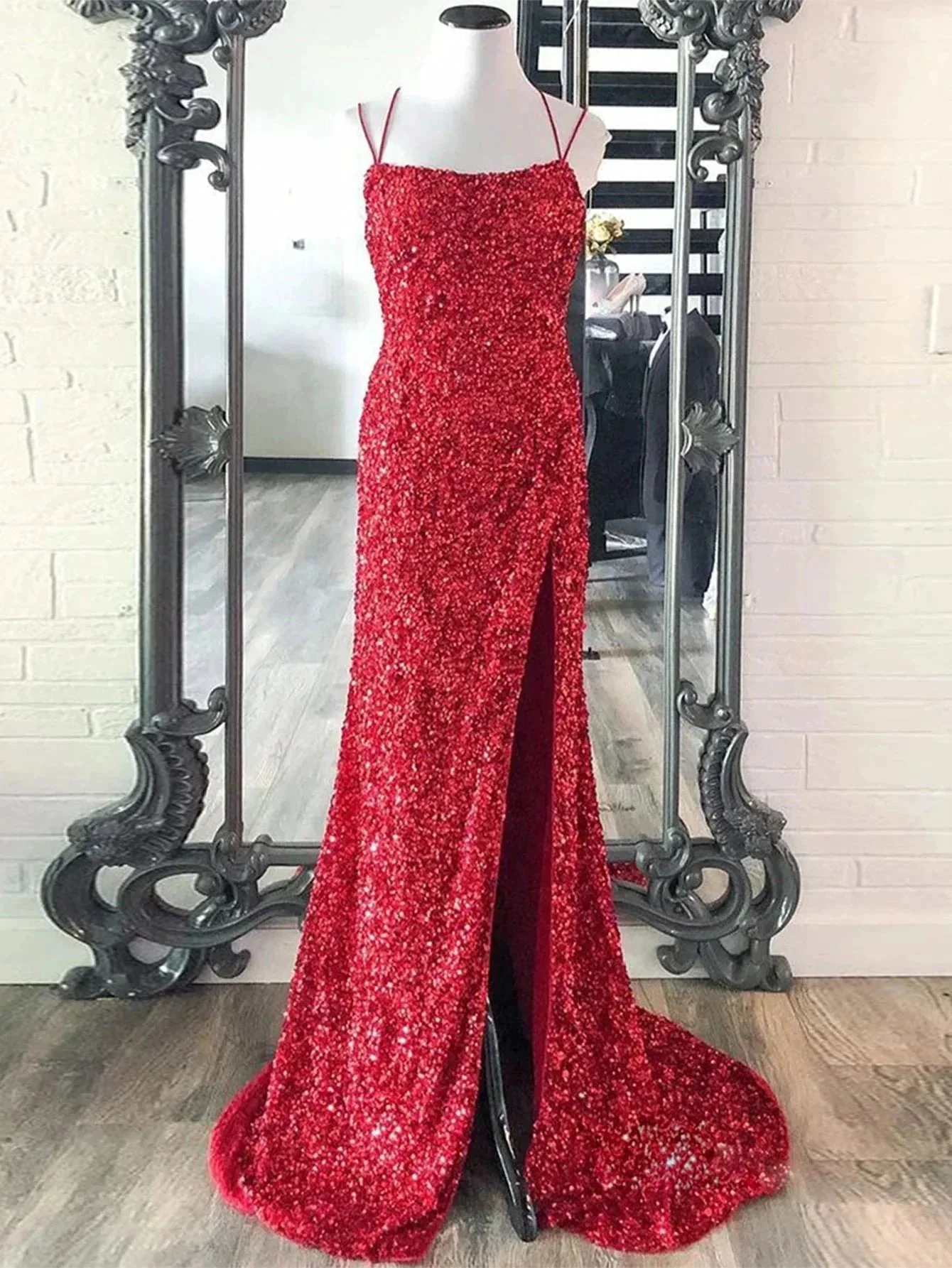 Alayna |Mermaid Spaghetti Straps Long Sequins Prom Dress - Image 4