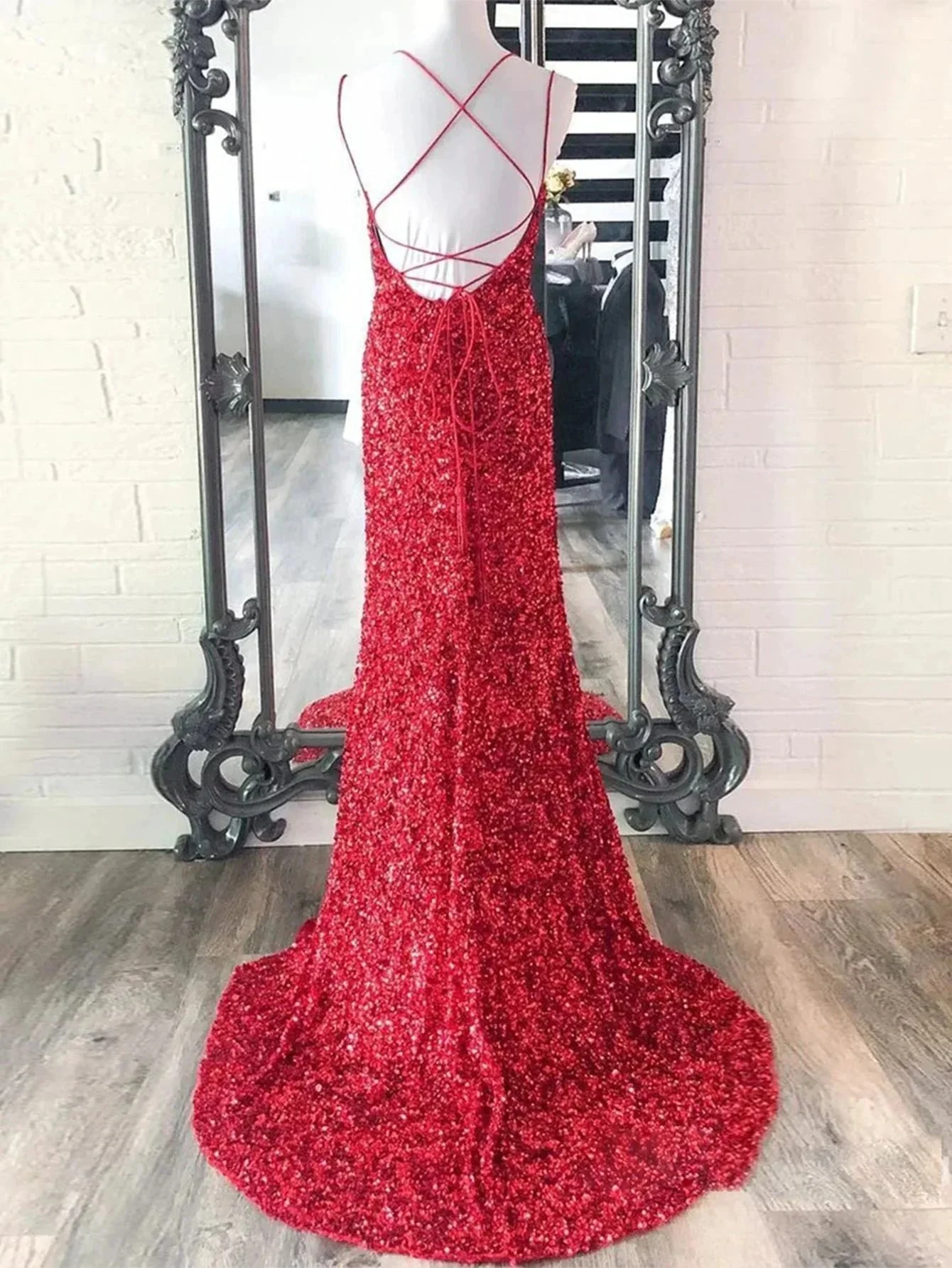 Alayna |Mermaid Spaghetti Straps Long Sequins Prom Dress - Image 5