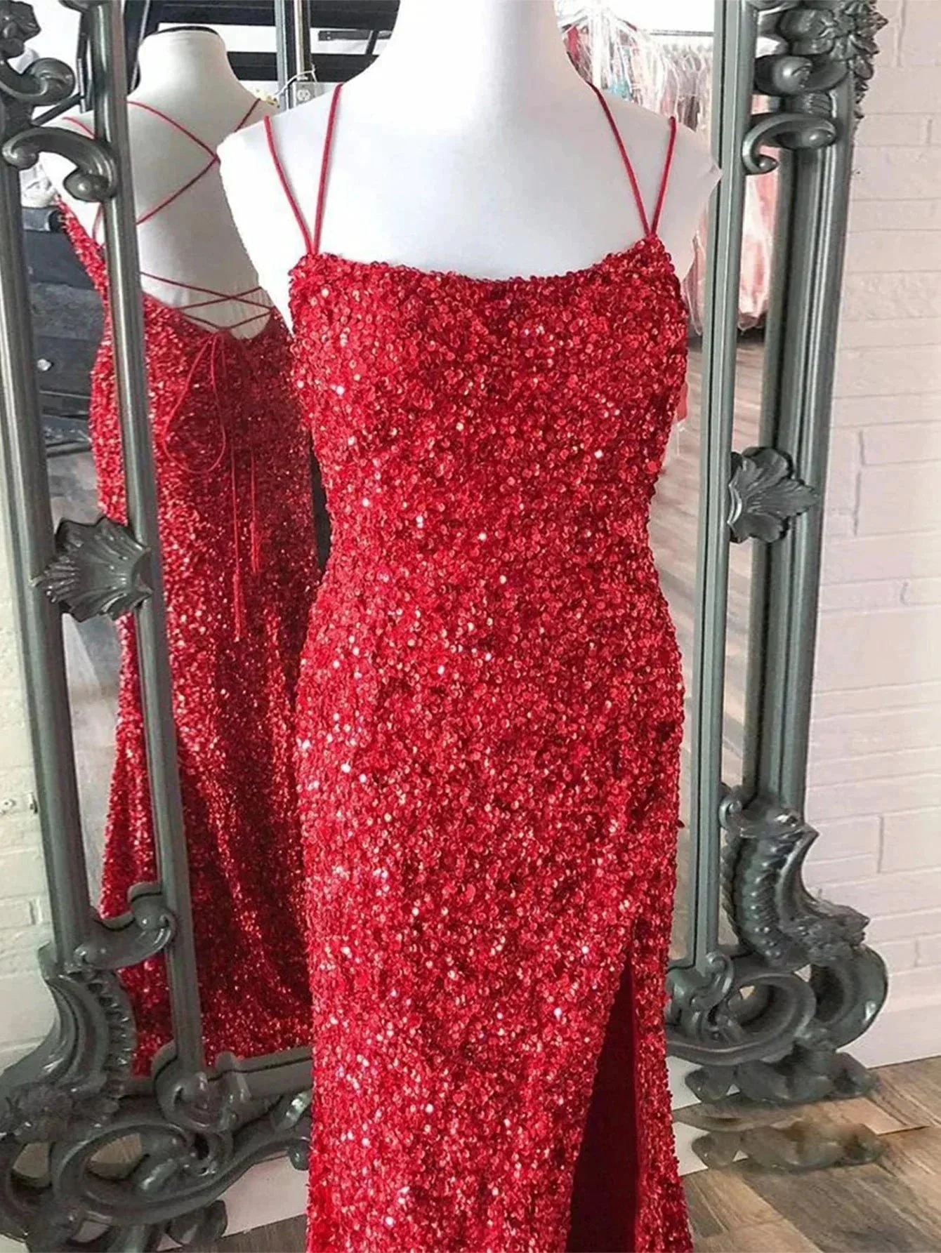 Alayna |Mermaid Spaghetti Straps Long Sequins Prom Dress - Image 6