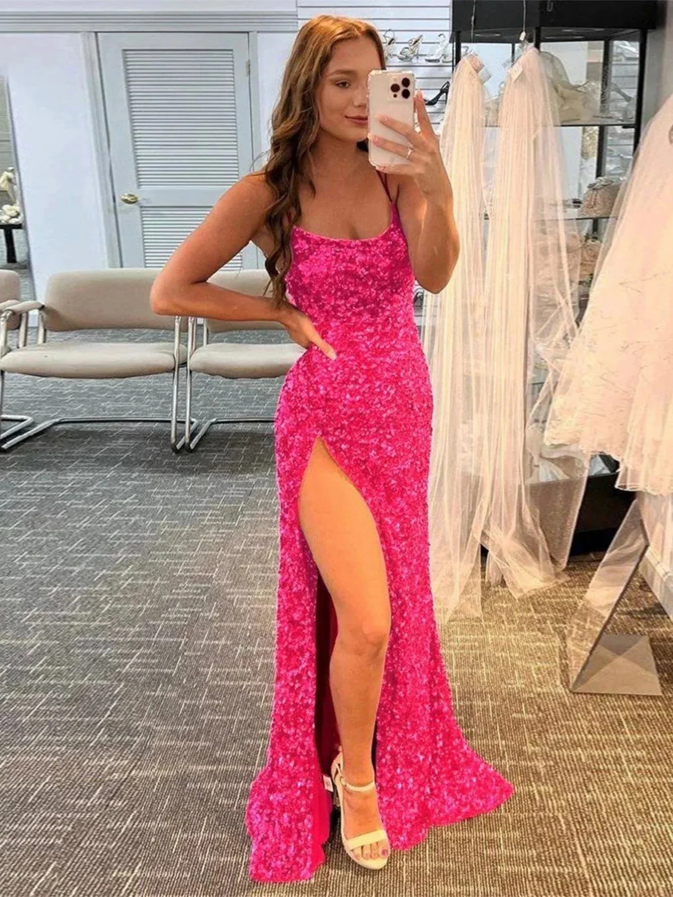 Alayna |Mermaid Spaghetti Straps Long Sequins Prom Dress - Image 7