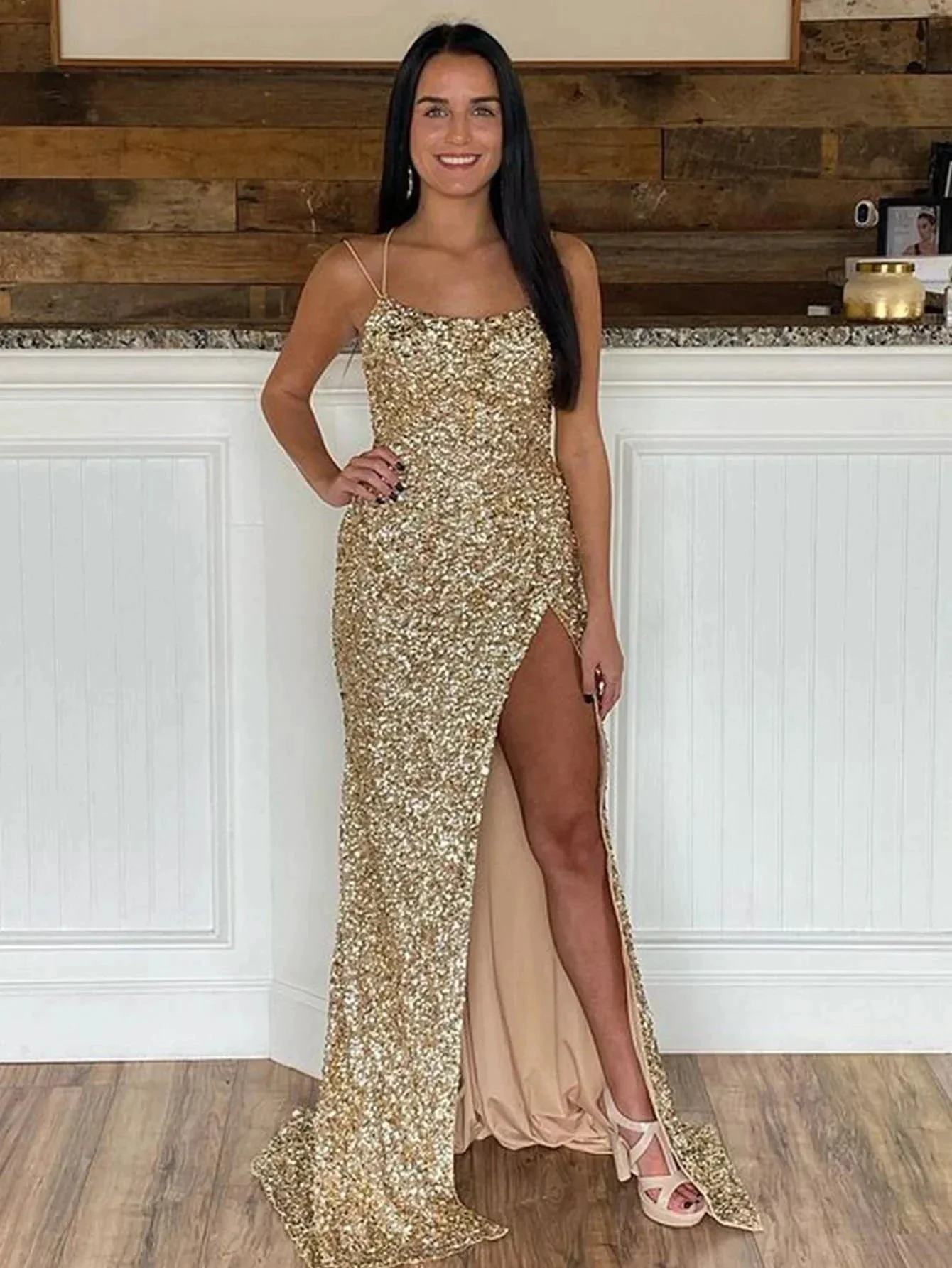 Alayna |Mermaid Spaghetti Straps Long Sequins Prom Dress - Image 9