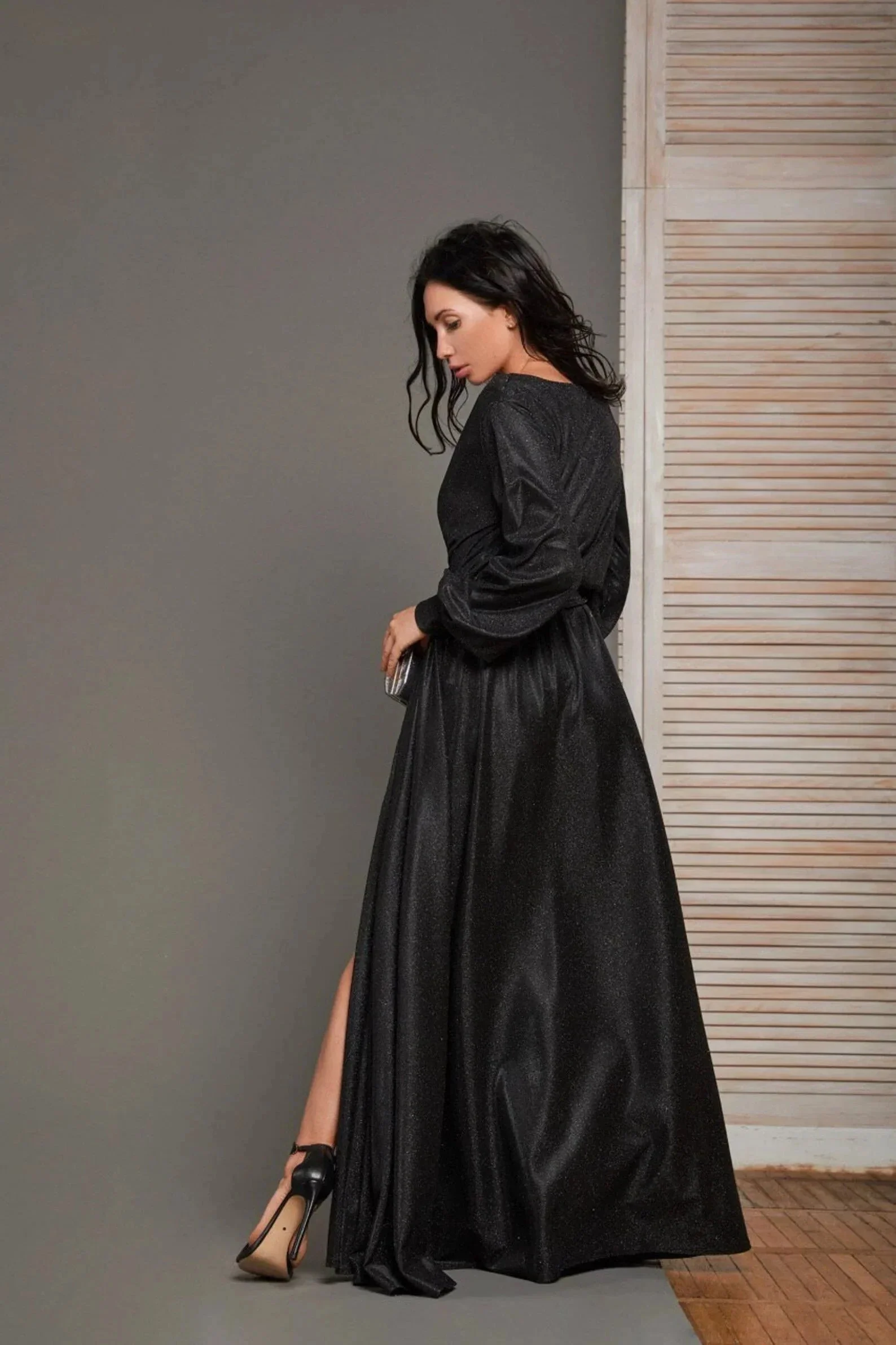 Glitter Puffy Sleeve Prom Dresses for Women Long with Slit Evening Formal Party Gown SYP01 - Image 2