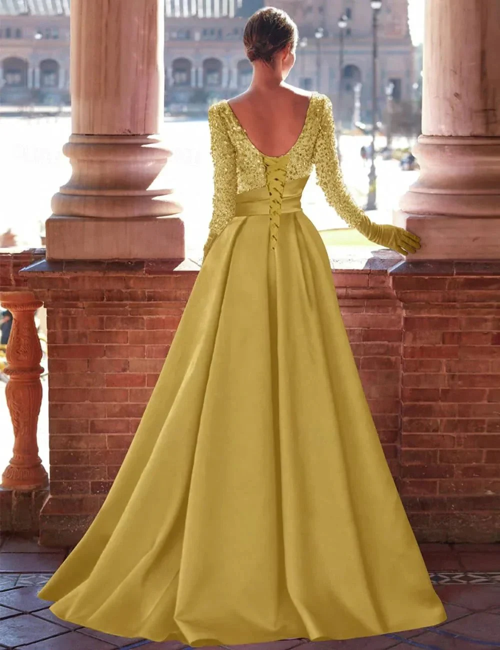 gold formal gowns gold dress high slit evening gown - Image 2