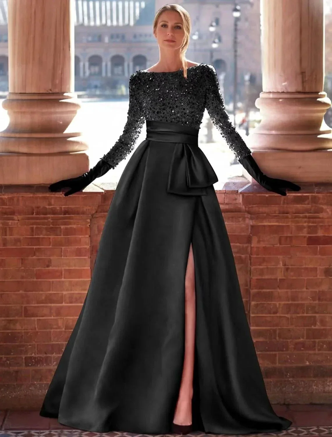 gold formal gowns gold dress high slit evening gown - Image 3