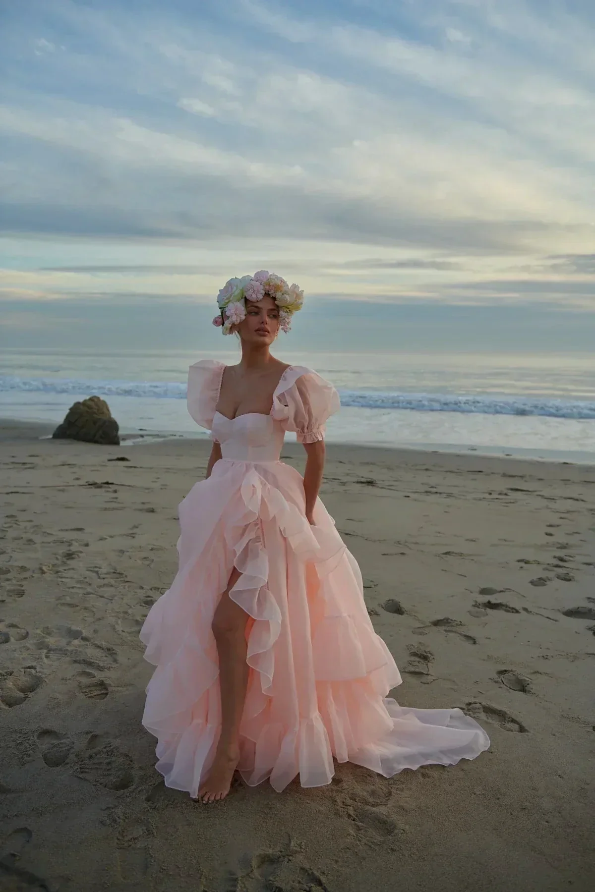 High Slit Dress Organza Trailing Prom Dress SYP181 - Image 4