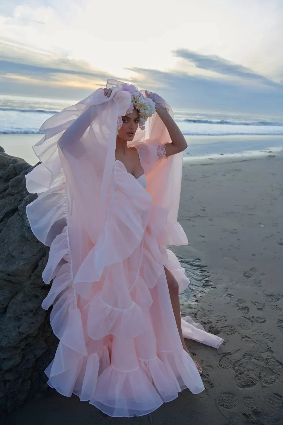 High Slit Dress Organza Trailing Prom Dress SYP181 - Image 5