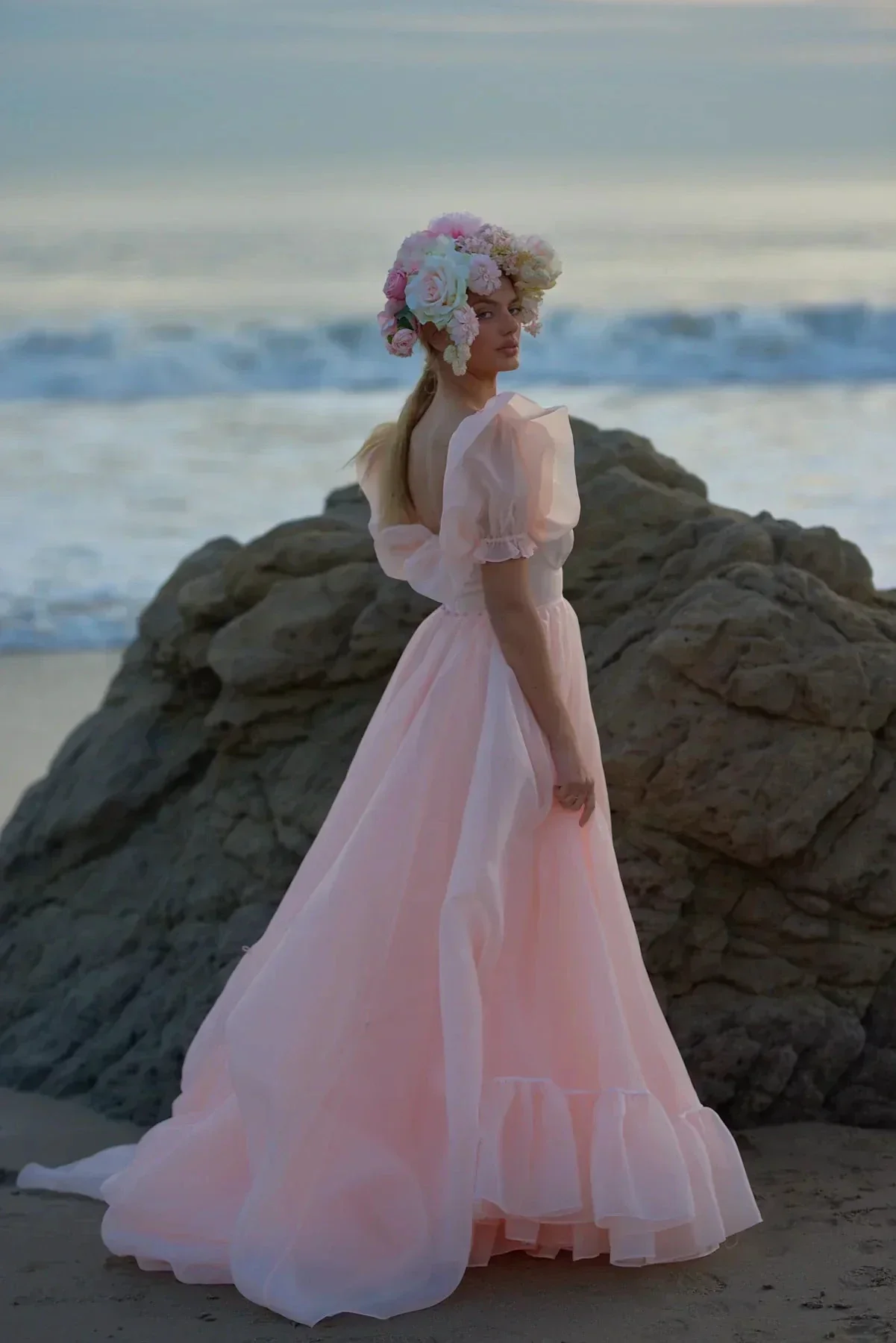 High Slit Dress Organza Trailing Prom Dress SYP181 - Image 6