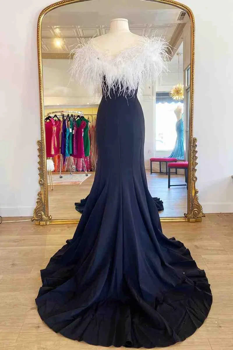 High Slit Prom Dress With White Feather SYP117 - Image 4