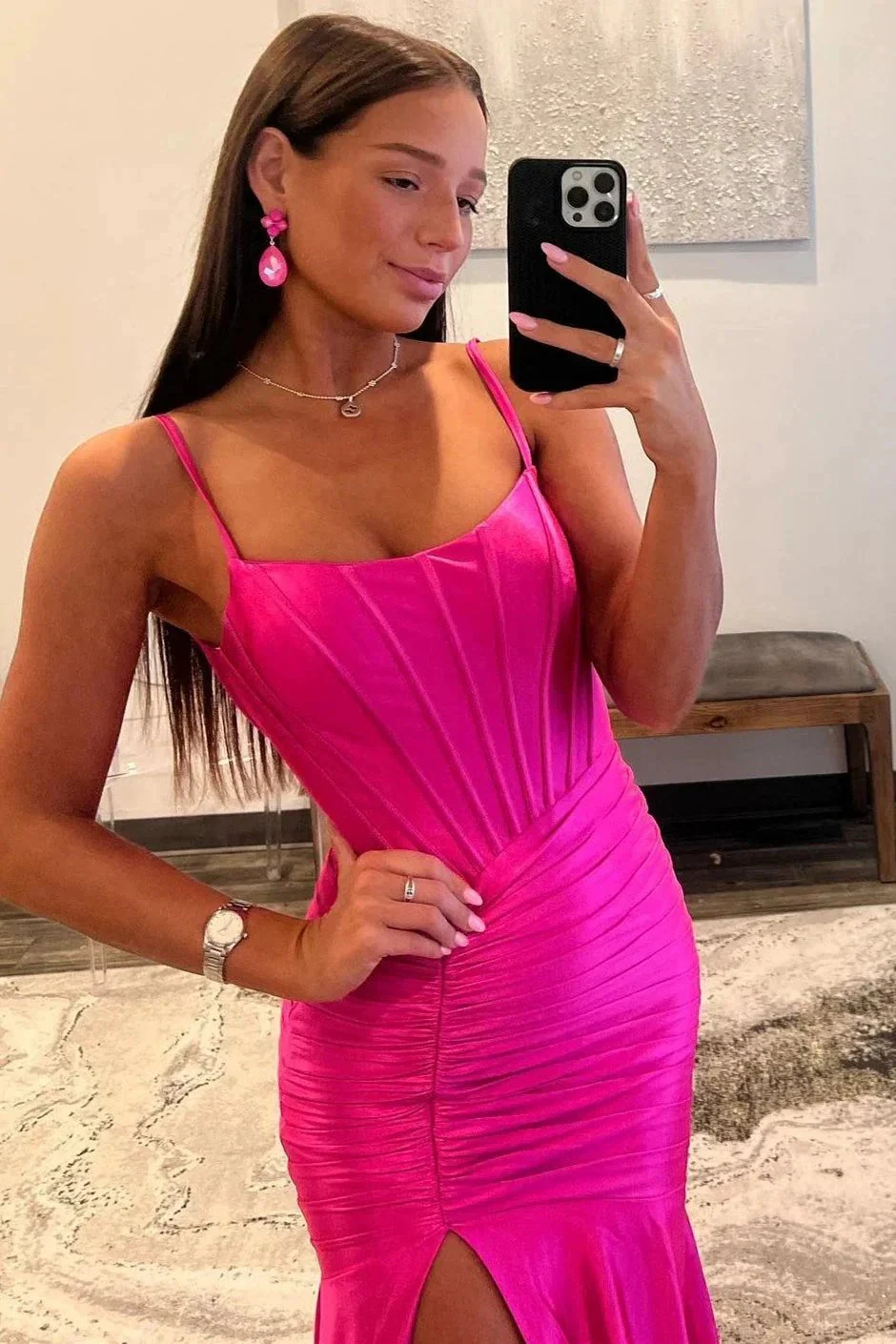 Sunnderly Addilynn| Mermaid Scoop Neck Satin Prom Dress with Slit - Image 2